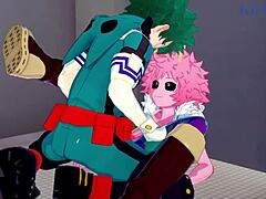 Mina Ashido i Momo Yaoyorozu dołączają do Izuku Midoriya w intensywnym trójkącie w My Hero Academia hentai