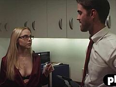 Blonde secretary seduces boss's dick