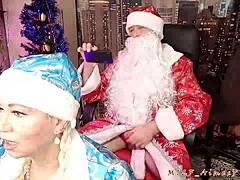 Santa girl kneels for pleasure