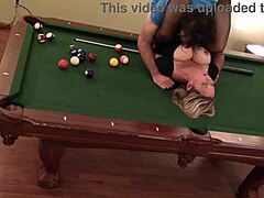 Brunette wife gets pool table pounding