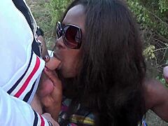 Black MILF gets outdoor bang