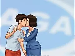 Summertime saga version 0.20.1 episode 32 features a romantic kiss scene.