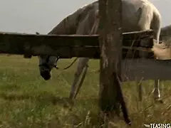 Sexy farmer girl lures with tight butt for hard outdoor pounding on ranch