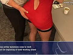 Hot milf waitress Lily sucks boss's cock to keep job in steamy gameplay