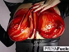 Watch Priya Rai tease in her sexy Halloween costume, flaunting big tits and ass.